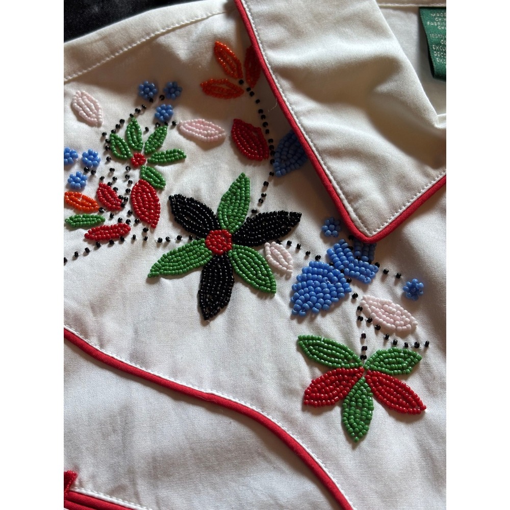 Lauren Ralph Lauren Western Shirt White Beaded Embroidered Pearl Snap Petite L - Picture 16 of 16